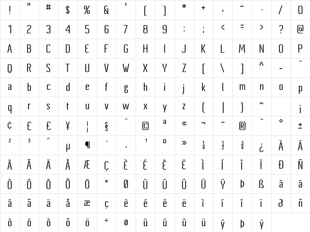 CynapseBold Regular  glyph index