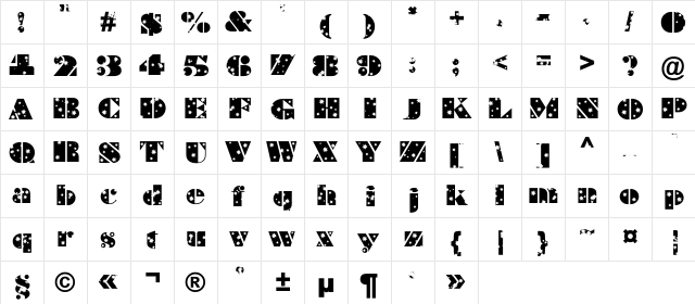 a_BraggaStars Regular  glyph index