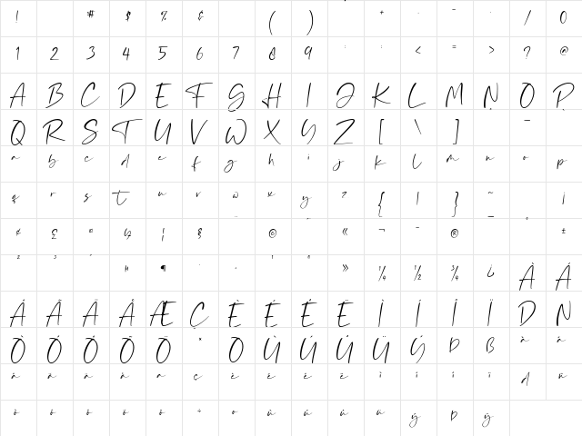 Bonafis Regular  glyph index