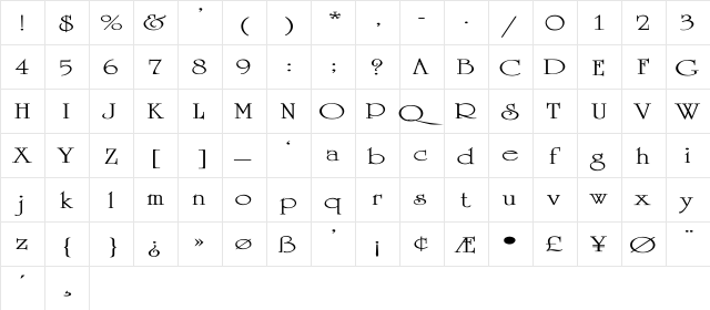 University-Thin Ex Regular  glyph index