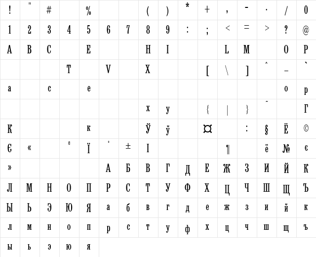 BrickNewsConden Regular  glyph index