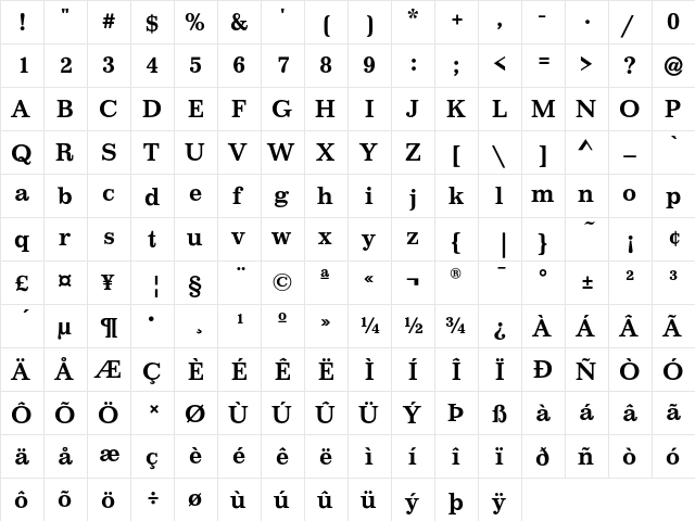 ImpressumEF Medium  glyph index