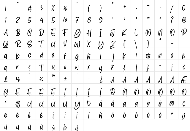 Rezpector Regular  glyph index