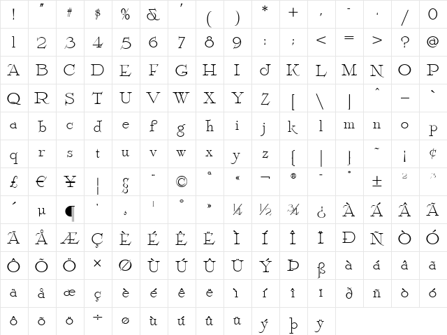 ErehwonRomanNF Medium  glyph index