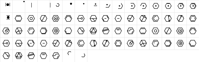 Hexacode Regular  glyph index