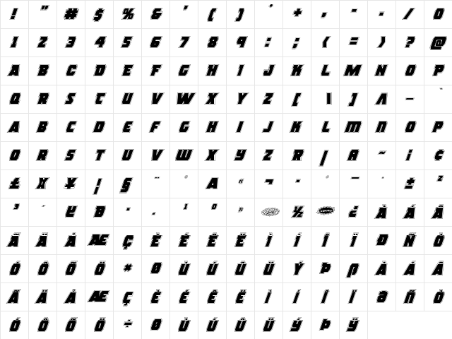 Rogue Hero Academy Italic Italic  glyph index