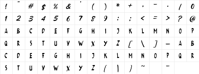 AVENTURES Regular  glyph index
