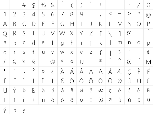 WhitneySans Regular  glyph index