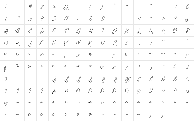 Jackson Script Regular  glyph index
