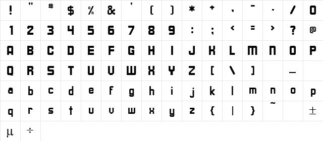 Rosehill Bold Regular  glyph index