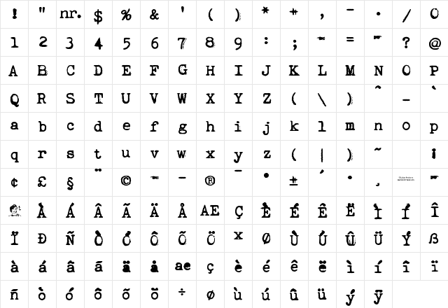 Dogtown Typewriter Normal  glyph index