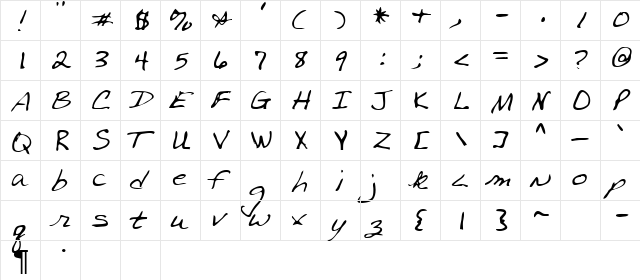 Jimbo Regular  glyph index