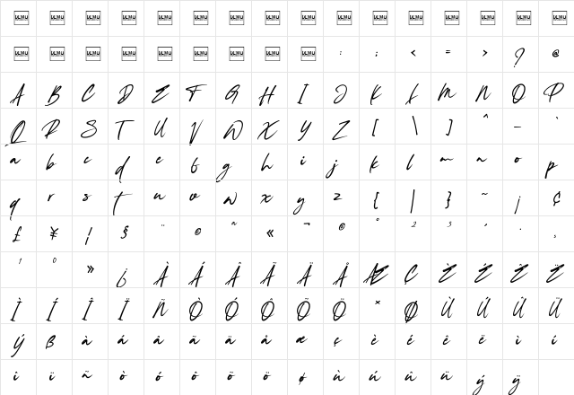 Southima Regular  glyph index