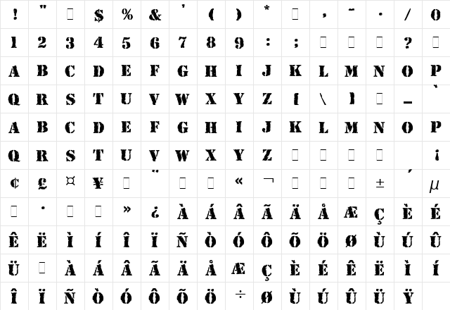 Rubber Stamp LET Plain  glyph index