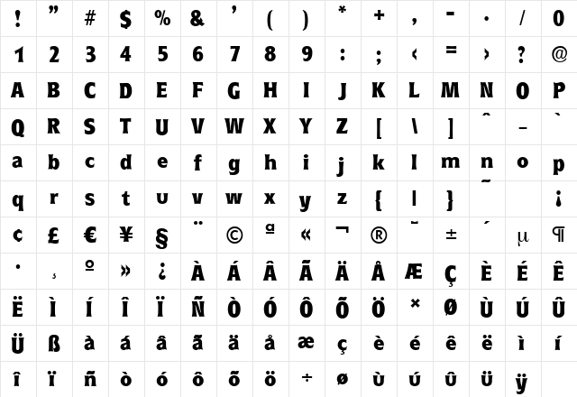 RoundestSerial-Xbold Regular  glyph index
