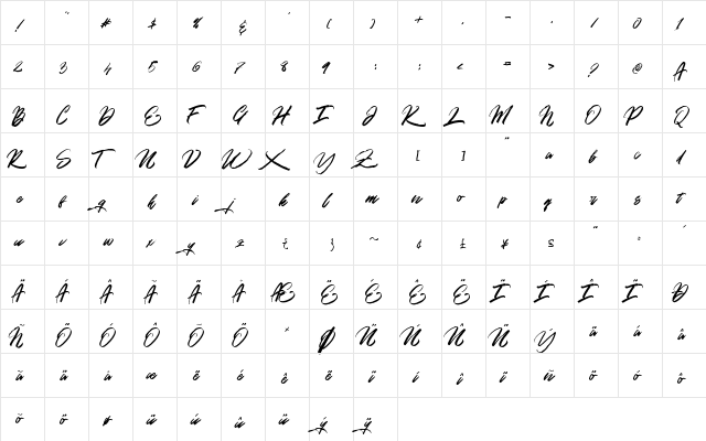 Gold Brush Regular  glyph index