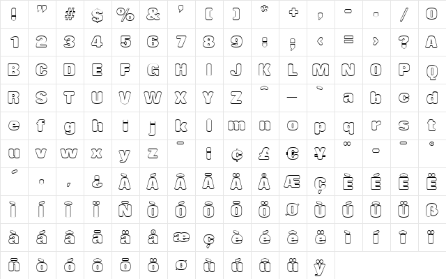 PatriciaBeckerOutline Regular  glyph index