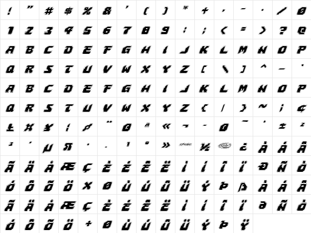 Astropolis Academy Italic Italic  glyph index