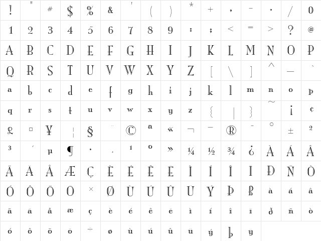 ITCMonaLisaRecut Roman  glyph index