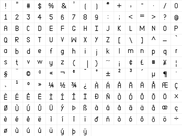 EP Dominate Regular  glyph index