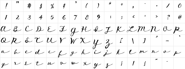 TXT LongHand Regular  glyph index