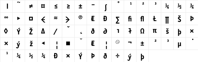 LetterGothicMono BoldExpert  glyph index