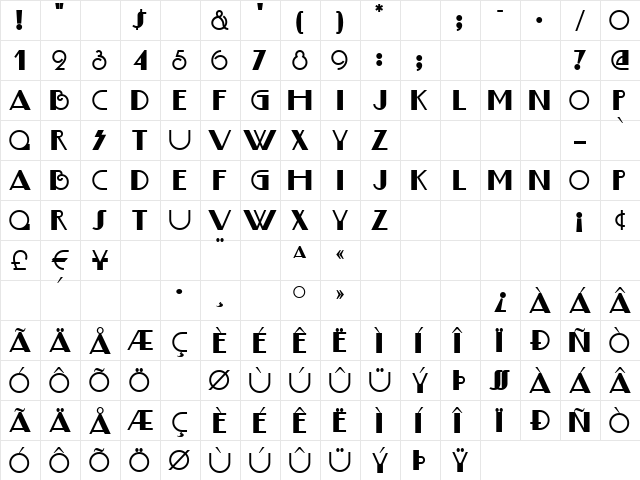BoogieNightsNF Regular  glyph index