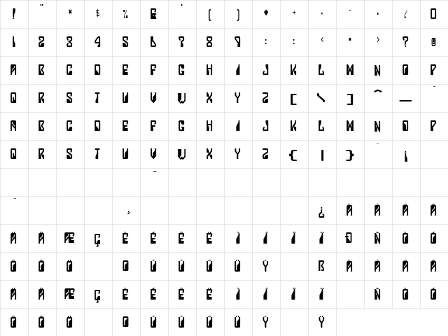Lady Starlight Regular  glyph index