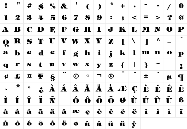 Sophisticate Black SSi Extra Bold  glyph index