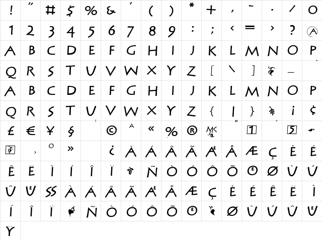 MCapitals Regular  glyph index