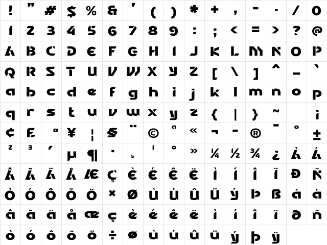 Robotic Cyborg Regular  glyph index