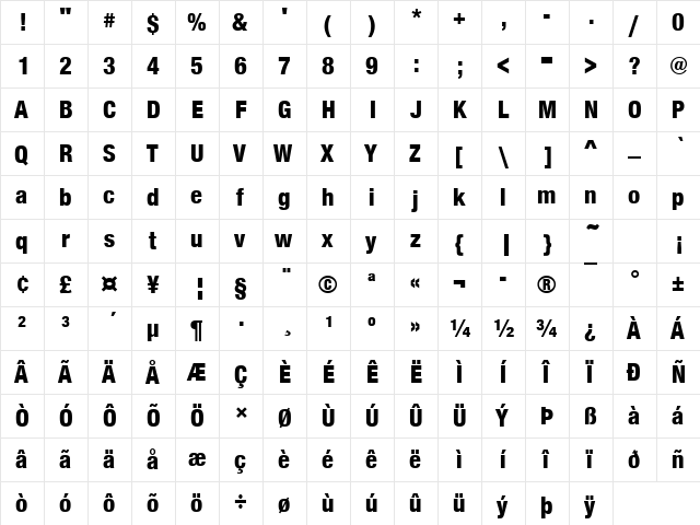 NimbusSanNovTHeaCon Regular  glyph index