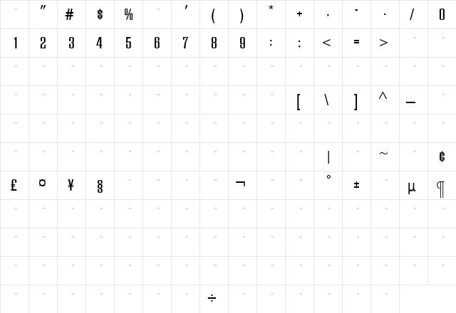 EuropaGrotesqueMediumTab Roman  glyph index