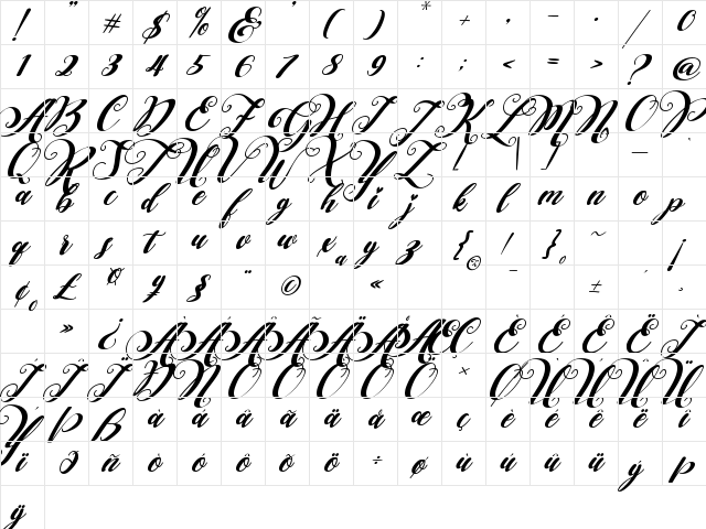 Falencia Italic Regular  glyph index