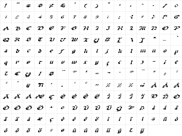 Uberh&#56946&#57189 Lazar Expanded Italic Lazar Expanded Italic  glyph index