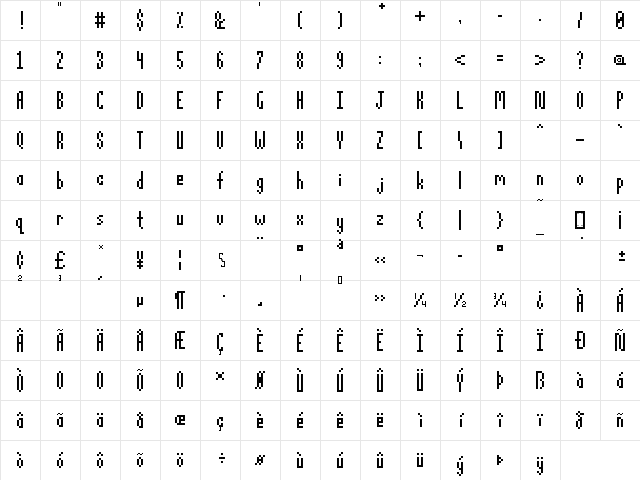 Pixelatus Regular  glyph index