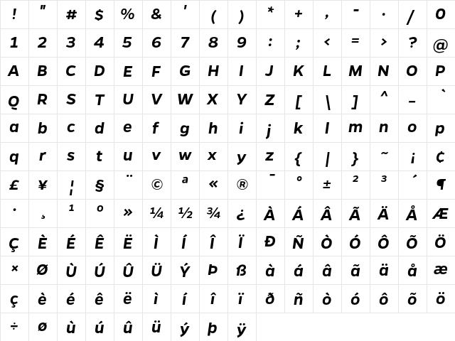 Gentona SemiBold Italic Regular  glyph index