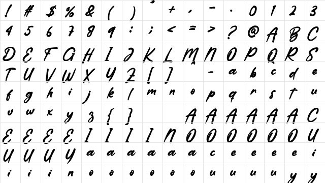 Dreamland Regular  glyph index