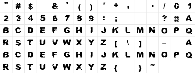 Eathen Regular  glyph index