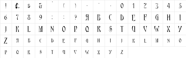 Ambrosia Regular  glyph index