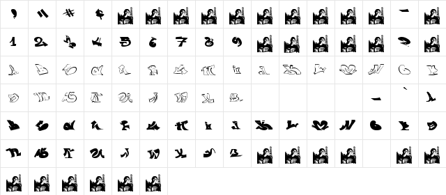 wassimo graffiti Regular  glyph index