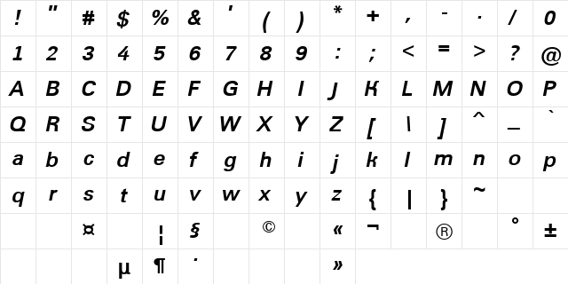 a_Grotic BoldItalic  glyph index
