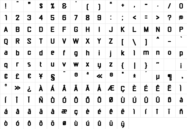 Escom-Extra Regular  glyph index