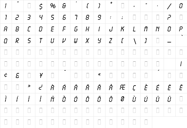 Leagus Regular  glyph index