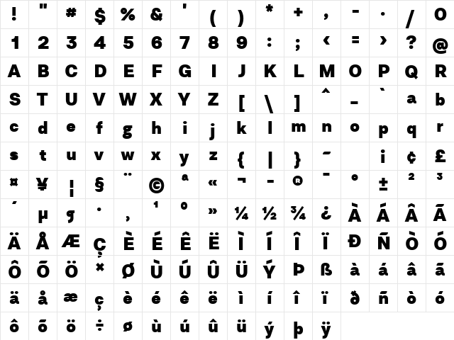 Asket ExtraBold  glyph index