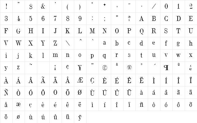 Dubiel Regular  glyph index