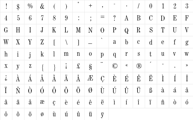Century Nova BQ Regular  glyph index