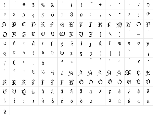 BeneCryptineDistorted Regular  glyph index