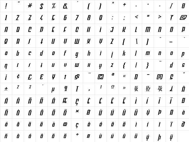 WILD1 Firstvision Exegesis Italic  glyph index