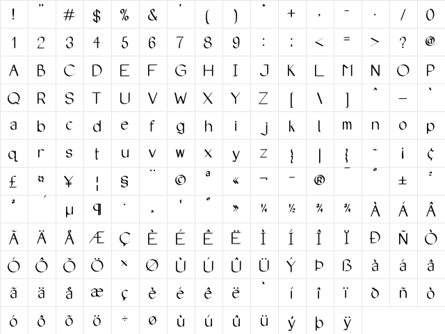 ElsterSans Regular  glyph index